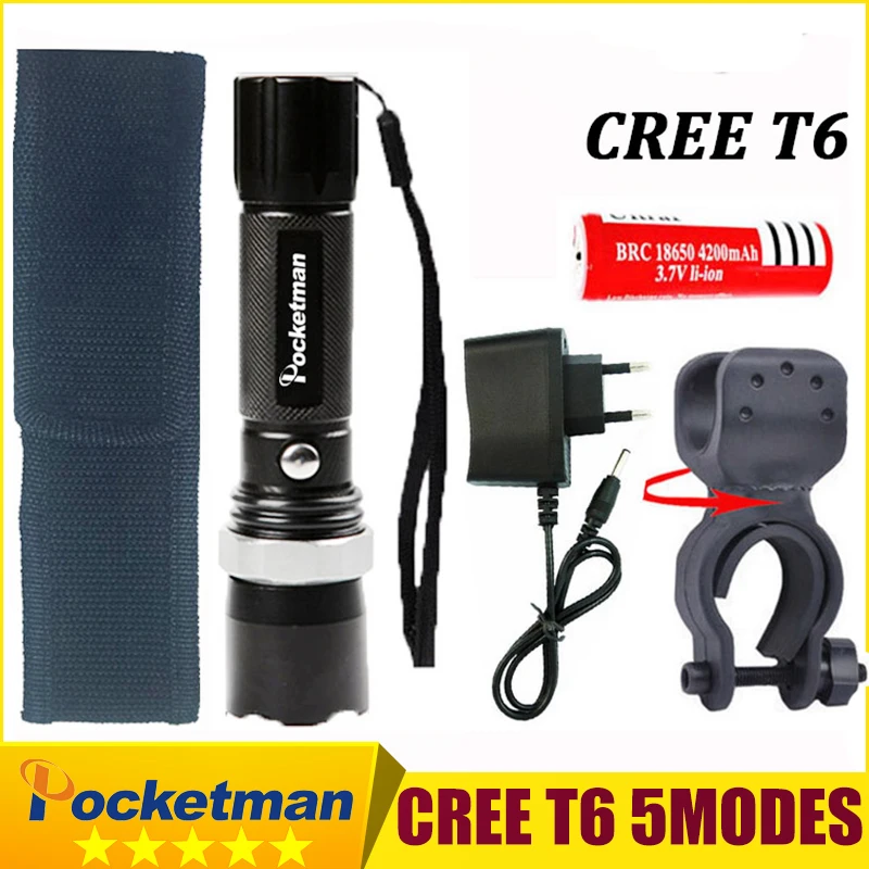 

3800lm LED Bike light flashlight Focus lamp LED torch FT17 XM-L T6 Zoomable lights + Charger + 18650 rechargeable Battery