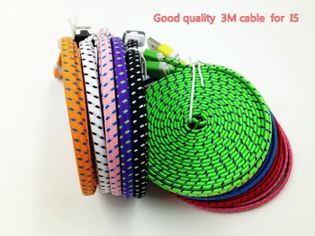 

500pcs/lot 3M 10FT Flat Noodle Nylon Braided Woven 8 pin USB chargeur cable for iPhone 8 7 7plus 6 6plus 5 5s X