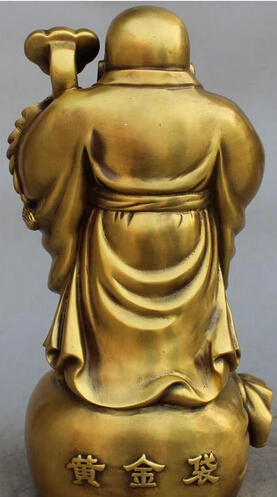Us 311 67 36 Off Free Shipping 14 Chinese Bronze Stand Happy Laugh Maitreya Buddha Money Bag Ru Yi Bless Statue In Statues Sculptures From Home - 