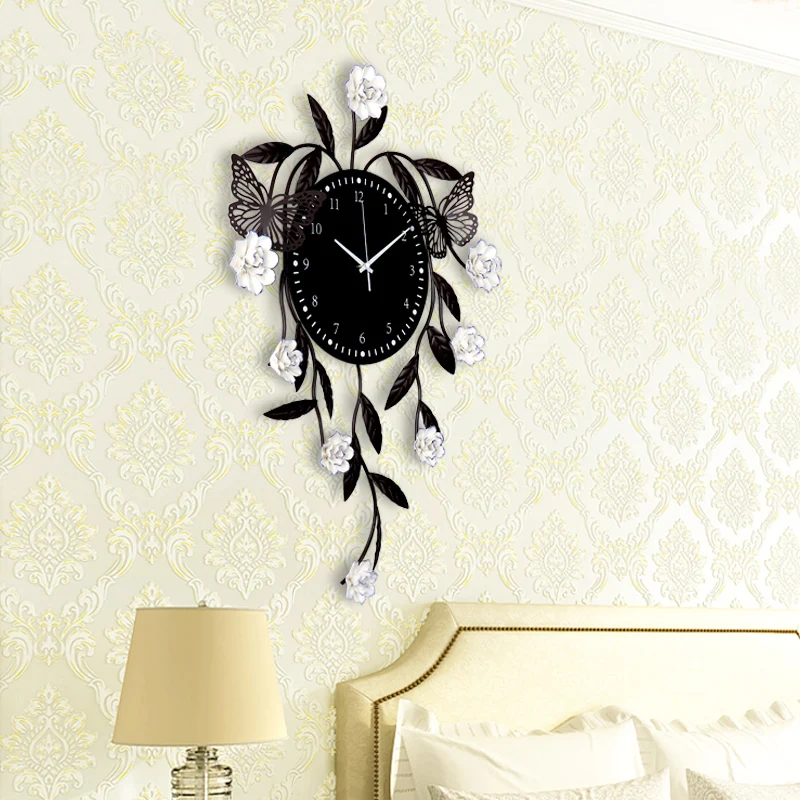  Creative Pastoral Style Ceramic Magnolia Flower Wall Clock Metal Craft Restaurant Living Room Bedro - 32898361280