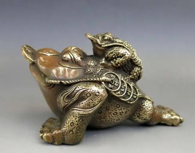 

Collection archaize brass Mother and son wealth Golden toad statue