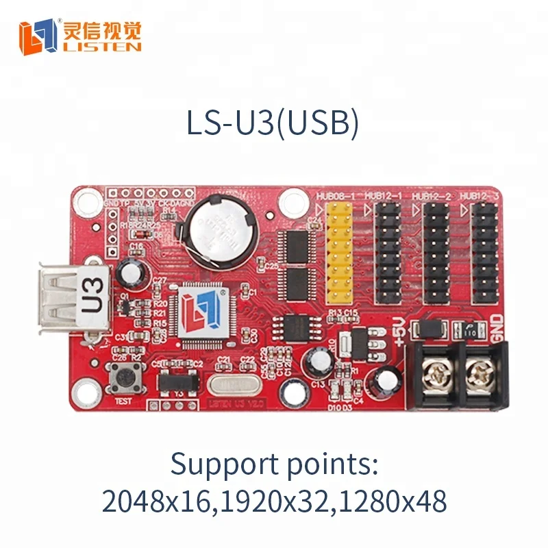 

Listen U3 USB led screen display controller P10 scrolling display 3 lines led running text controller card LS-U3