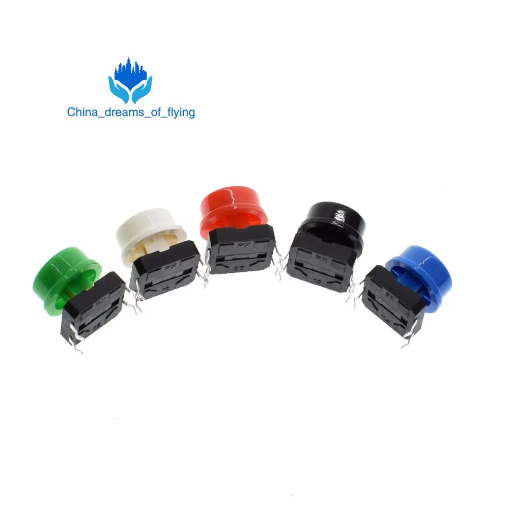 25PCS Tactile Push Button Switch Momentary 12*12*7.3MM Micro switch button + Tact Cap(5 colors) for arduino|button micro|arduino microbutton 3mm |