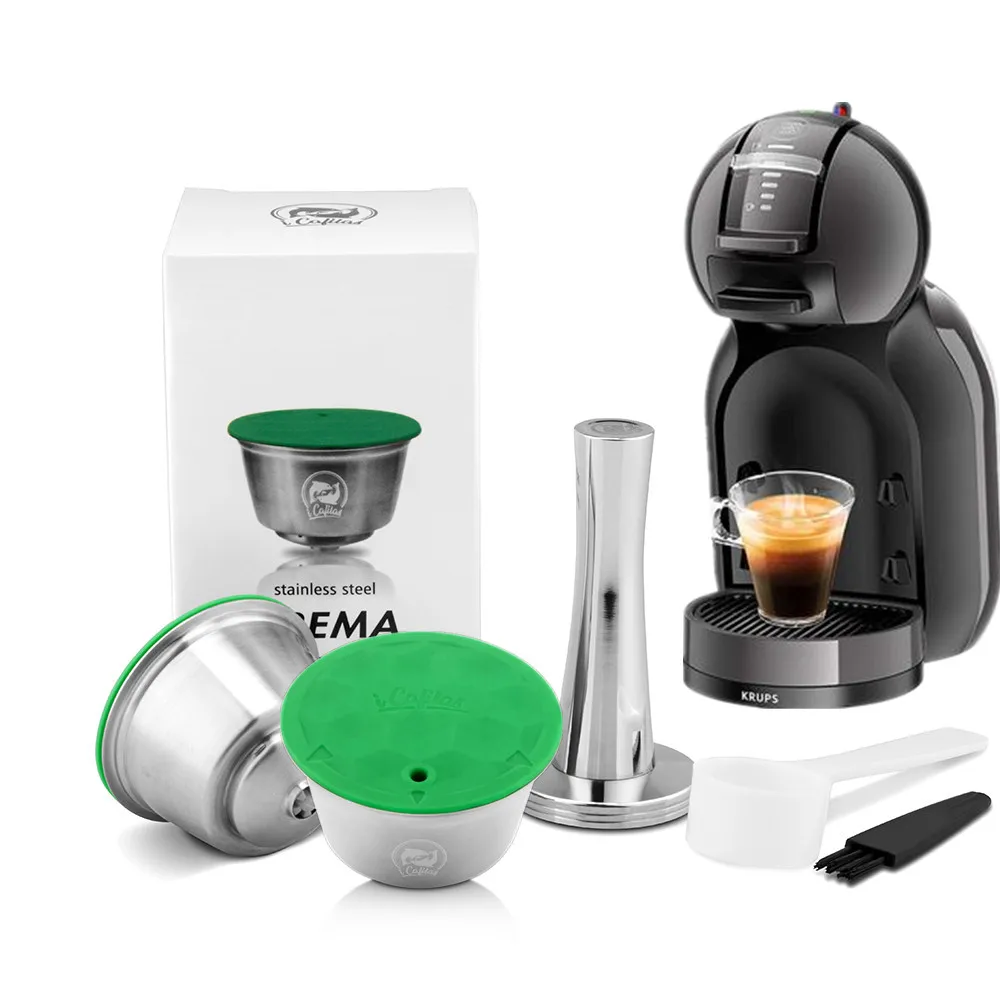

iCafilas Reusable Coffee Capsule for Nescafe Dolce Gusto with Stainless Metal Filters Coffee Ground Tamper Coffee Spoon