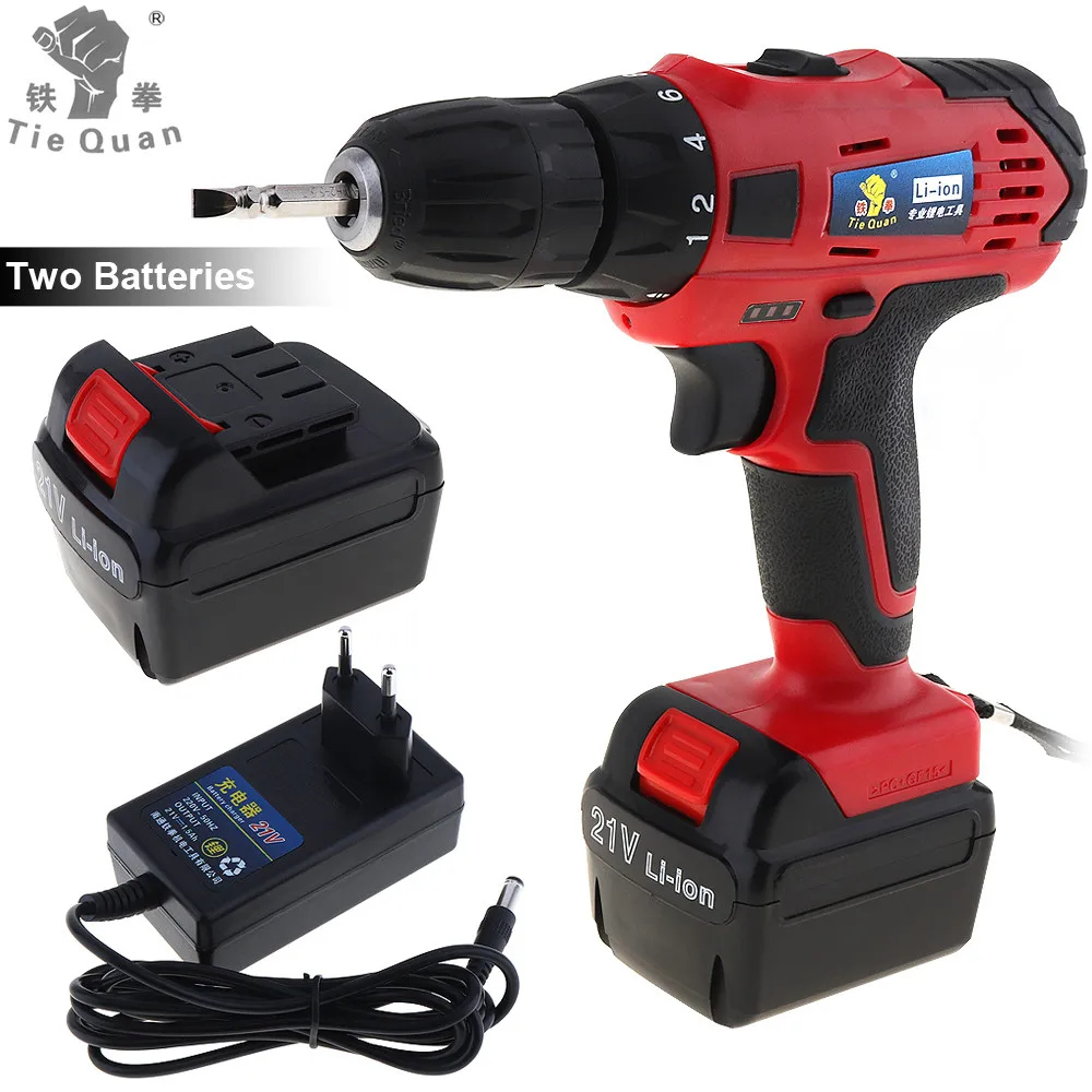 Cordless 21V Mini Electric Drill Screwdriver Power Tools with Rechargeable Lithium Battery Two-speed Adjustment Button 21v battery screwdriver electric mini cordless two speed charged drill power tools impact li ion screwdriver drille