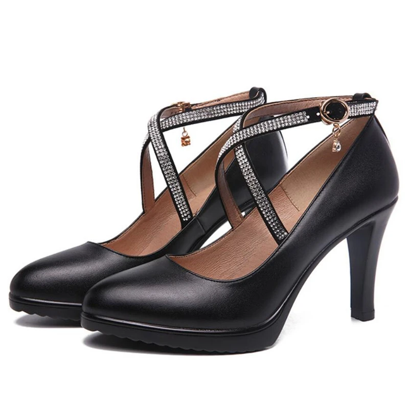 

Stilettos Shoes Pointed Toe Wedding Shoes Bride For Party Ladies New Fashion Cross-Strap Crystal Women's Pumps With High Heels