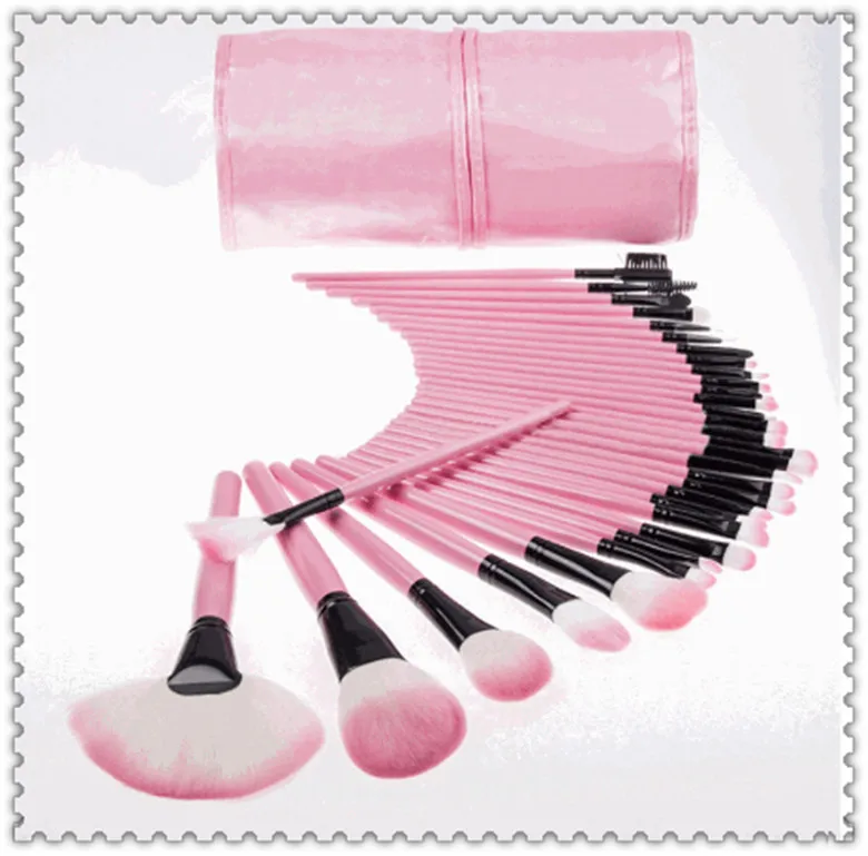 Free Shipping Pink 32Pcs Cosmetic Makeup Brush Brushes Set Kit Tool Super Soft Pouch Bag Case + 1x Leather | Красота и здоровье