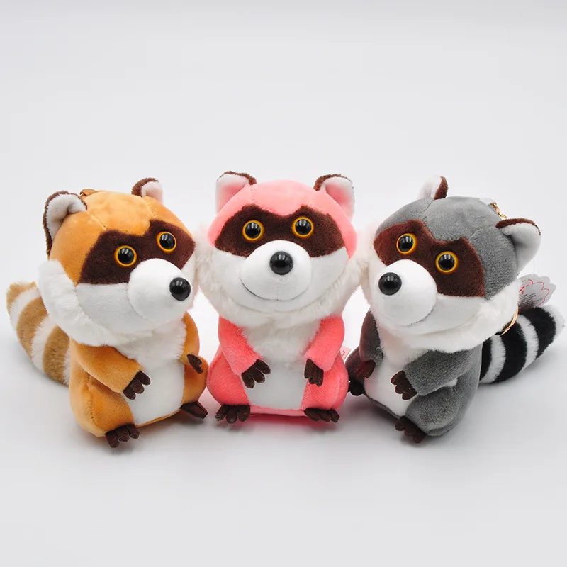 

1pcs Boutique 10cm New cute raccoon backpack accessories boutique doll machine doll Plush Keychains toys Girls Bag Car buckle