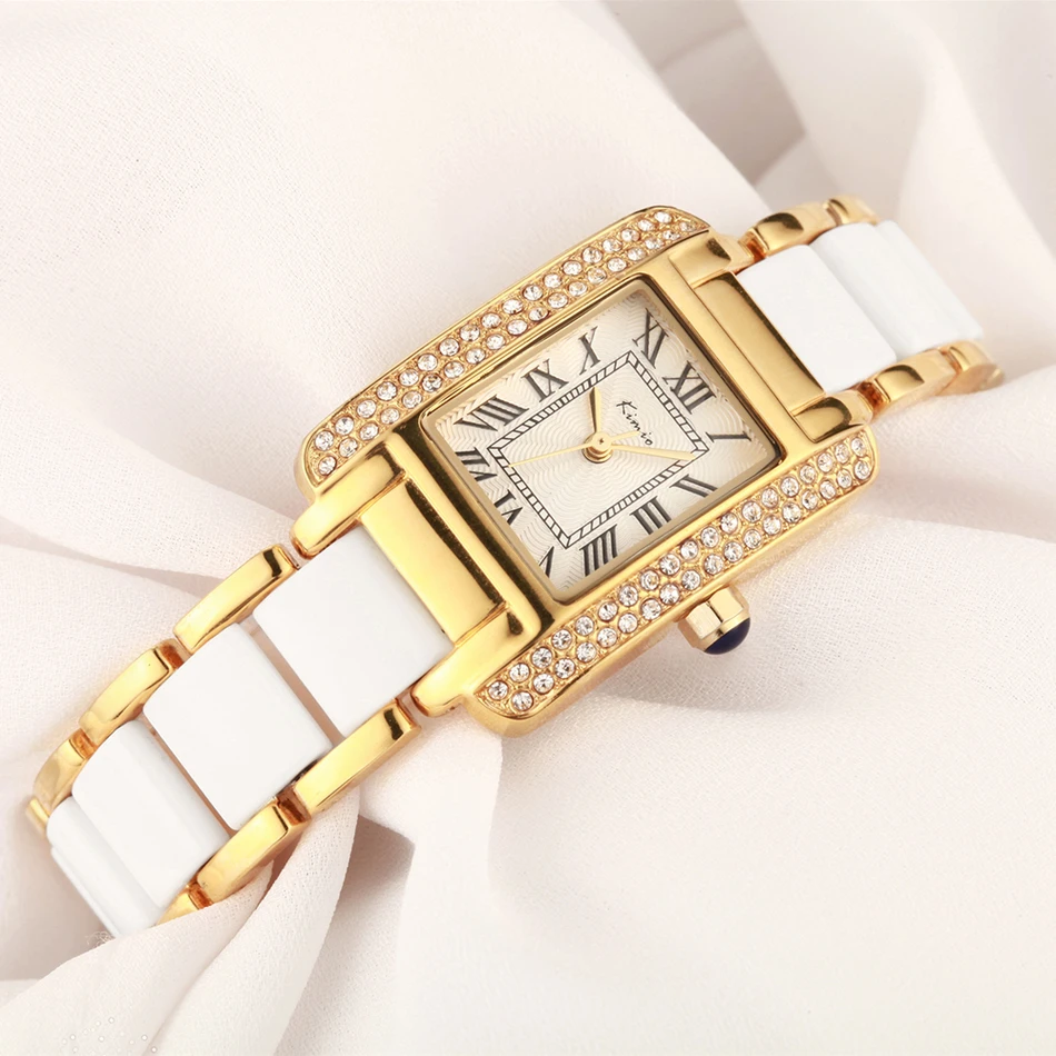 

KIMIO Simulation Ceramic Bracelet Ladies Watches Top Brand Luxury Retro Rectangle Rose Gold Womens Watches Sale horloges vrouwen