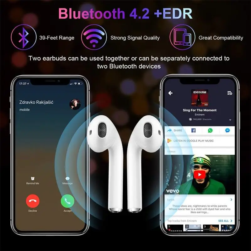 Bluetooth гарнитура i7s tws i9 Hands free стерео наушники с микрофоном двойной наушник для iphone