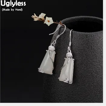 

Uglyless Simple Fashion Women Natural Gemstones Jewelry Handmade Solid 925 Sterling Silver Fine Jewelry Geometric Jade Bijoux