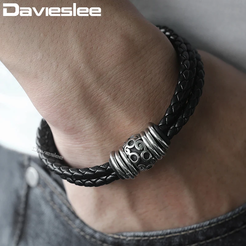 Мужской плетеный кожаный браслет Davieslee из 3 прядей магнитные застежки