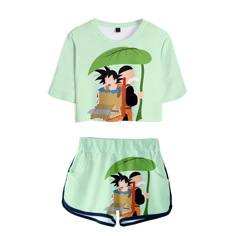 Аниме DRAGON BALL 3D Печатный стиль Kpop модный сексуальный топ на пуговицах живота +