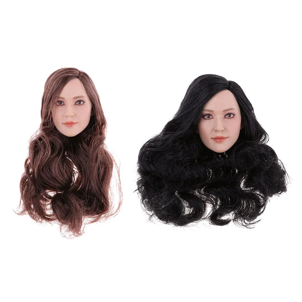 1/6 Female Head Sculpt Carved Model with Long Curly Hair for 12