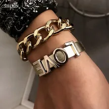 SHIXIN панк преувеличенная толстая цепочка любовь браслет ювелирные изделия для женщин Мода хиппи талисманы наручники Женские аксессуары Подарки