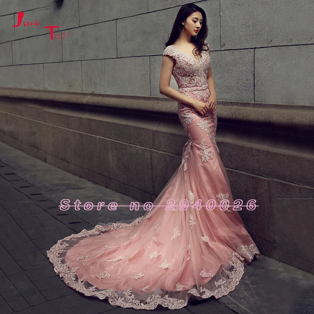 Jark Tozr 2019 Новое поступление v-образный вырез на шнуровке комплектующие для бижутерии из кристала пайетки розовое Русалка свадебное платье