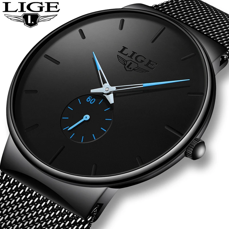 

2019 LIGE Fashion Mens Watches Top Brand Luxury Quartz Watch Men Casual Slim Mesh Steel Waterproof Sport Watch Relogio Masculino