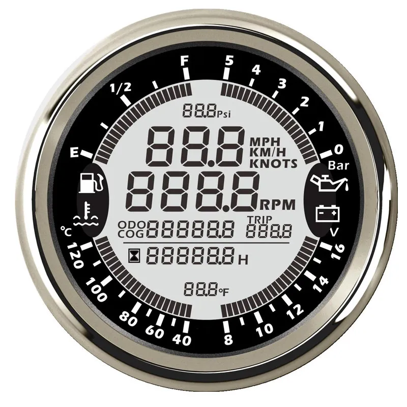 

85mm 6 in 1 Multi-functional GPS Speedometer Digital Tachometer Fuel Level Gauge Volt Speed Gauge With Backlight fit Boat Car
