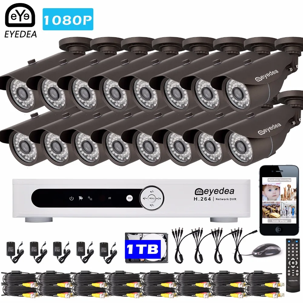 

Eyedea 16 CH Motion Detect DVR 1080P 5500TVL Bullet Outdoor LED Night Vision CCTV Security Camera Video Surveillance System 1TB