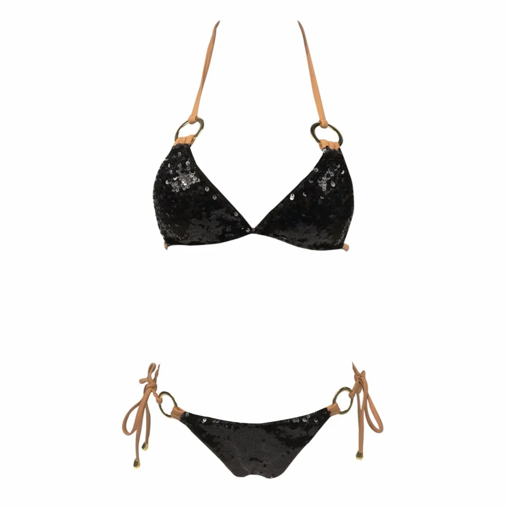 2018 Hot Sell Bikini Set Women Sexy Low Waist Bathing Suit Simple Sequins Beach Brazilian Swimsuit Halter Bandage Swimwear 2018 Hot Sell Bikini Set Women Sexy Low Waist Bathing Suit Simple Sequins Beach Brazilian Swimsuit Halter Bandage Swimwear