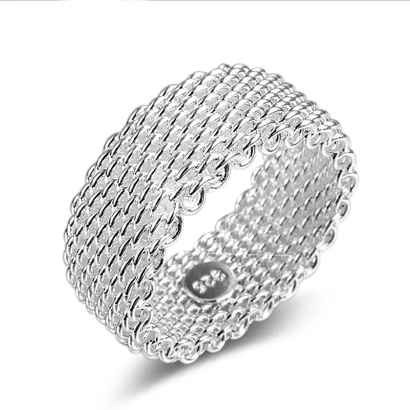 

KOFSAC 2018 New Fashion 925 Sterling Silver Rings For Women Party Simple Weave Mesh Ring Valentine's Day Jewelry Gifts Bijoux