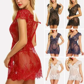 

2019 Women's-Sexy-Lingerie-Sleepwear-Lace-Dress-Chemise-Underwear-Babydoll-Nightwear