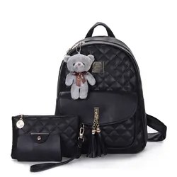 3 шт., рюкзак с медведем, женская сумка с решетчатым узором, школьные рюкзаки для девочек, Новые рюкзаки с кисточками на плечо
