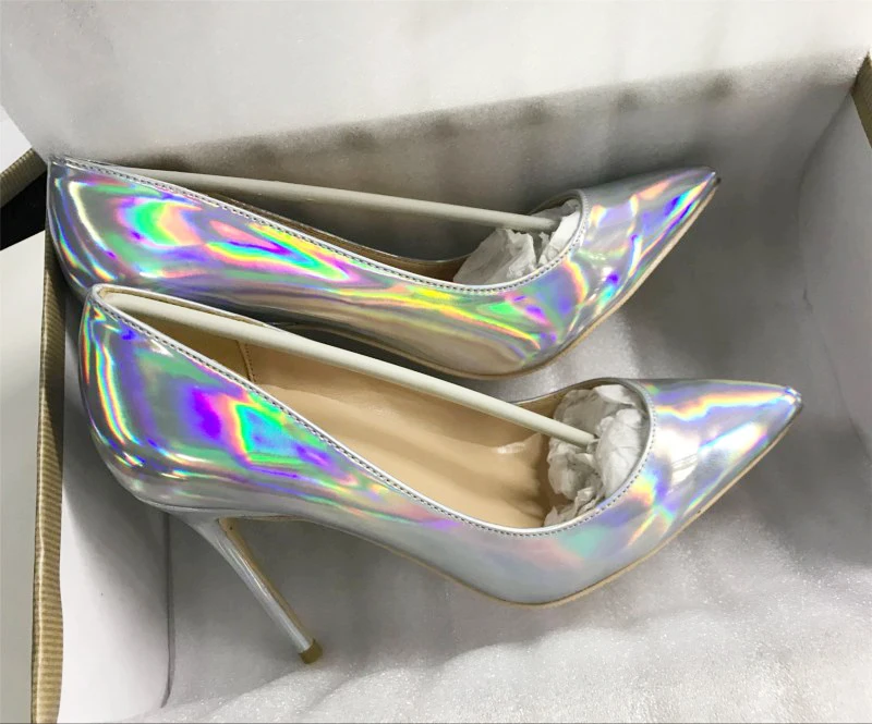 Femmes Coloré Bout Argent Lady Sexy Talons Marque 8cm Shinny 10cm Mince De 8cm Heel Nouveau Sandales Designer Chaussures Haute Heel Pointu Heel Pompes Cuir Verni En Luxe wdn5H0Yx80