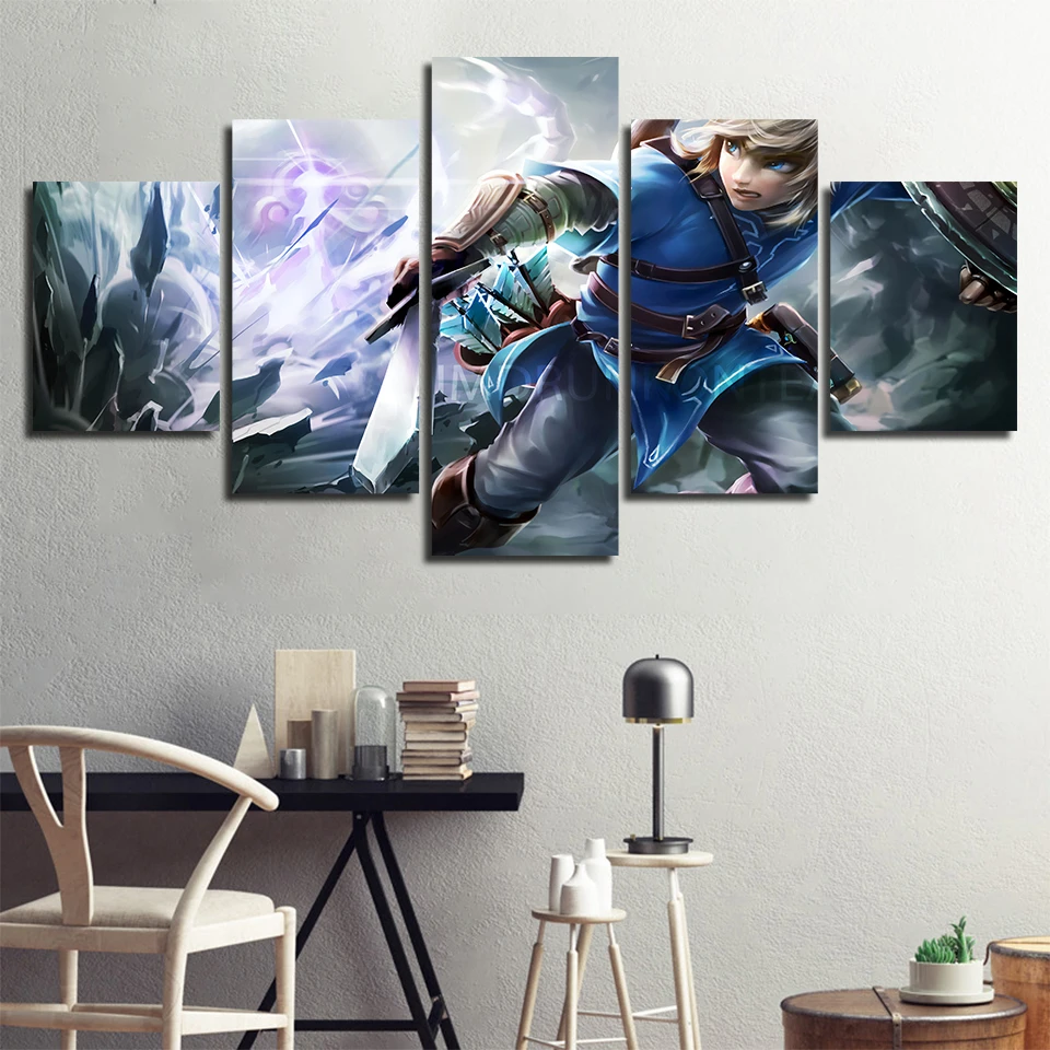 

Modular Poster Pictures Frame 5 Pieces The Legend Of Zelda Breath Of Wild Canvas Paintings Decor Home Living Room Wall Art Print