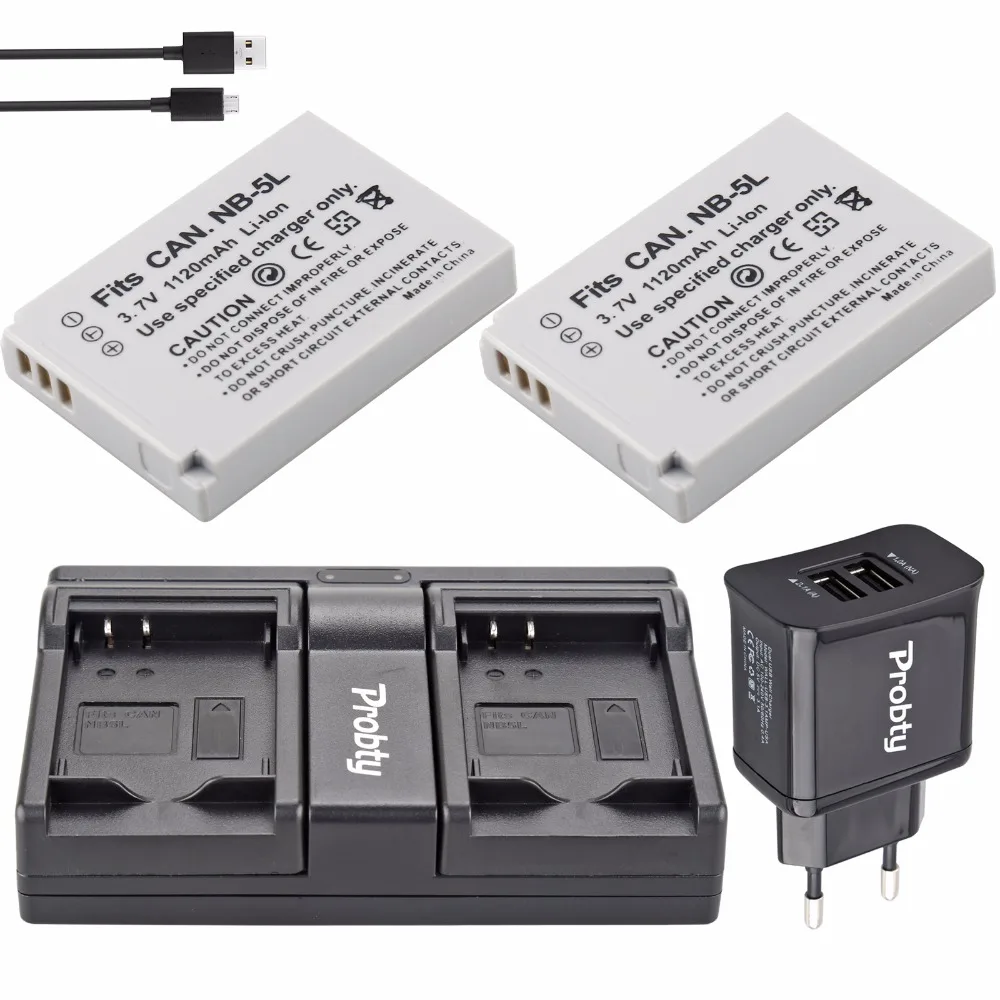 PROBTY NB 5L NB 5L NB5L Battery + Charger + Plug For Canon S110 SX200
