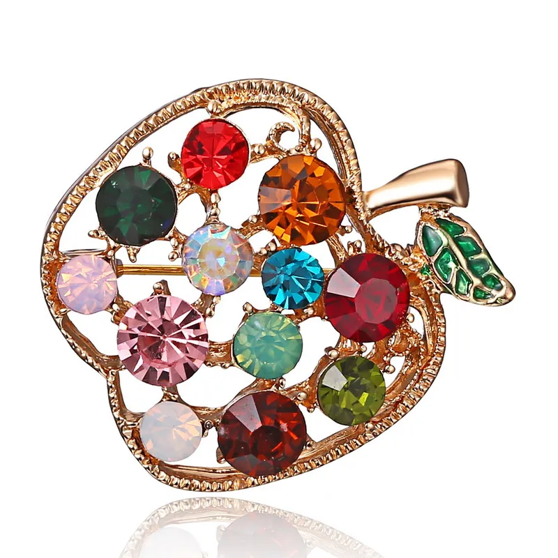 Full Rhinestone fruit Apple Brooches For Women Shinnig font b Summer b font Brooch Pin font
