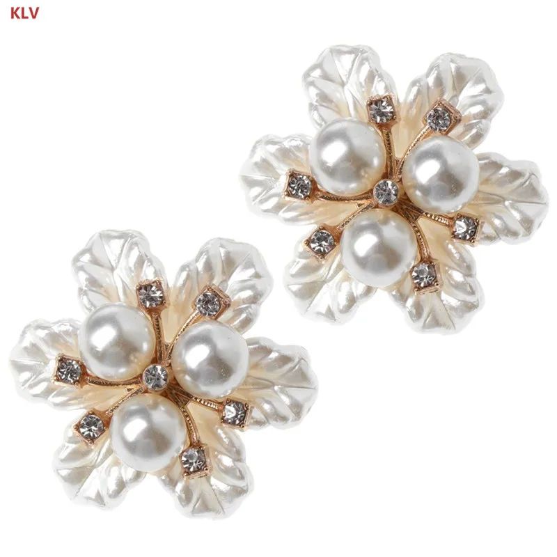 

KLV 1 Pair Shoe Decoration Floral Flower Shoelaces Clips Decorations Charms Faux Pearl Rhinestone Shoes Accessory Supplies