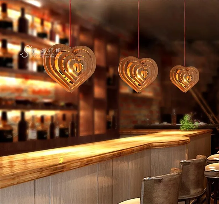 

European style wooden pendant simple modern wood art pendant living room wooden heart pendant