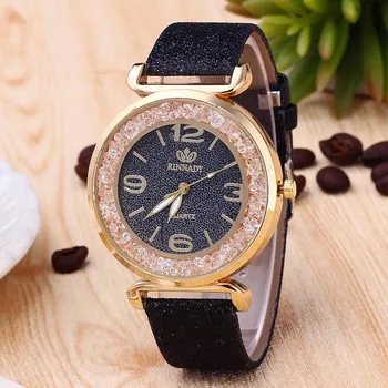 

Women Watches Crystal Ball Big Dial Shiny PU Leather Strap Wristwatch Ladies Analog Quartz Watch Gift TC21