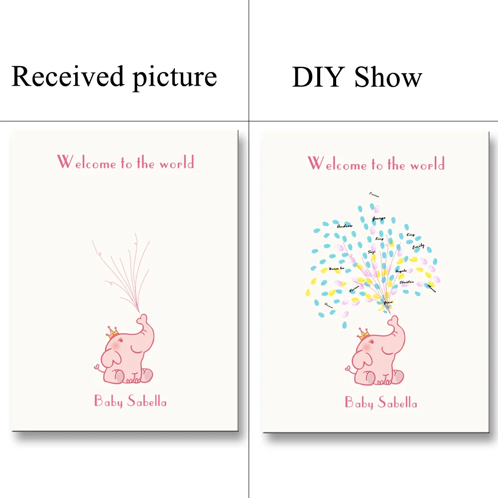 Холст печати персонализировать Baby Shower подарок для отпечатков пальцев знак крещение подарок первый Святое Причастие украшение с 2 компл. подушечка