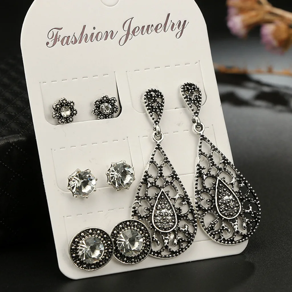 

Zerotime #H5 2019 FASHION 4 Pairs Of Stylish Ethnic Wind Encrusted Dazzling Crystal Boho Style Earrings Brincos Free Shipping