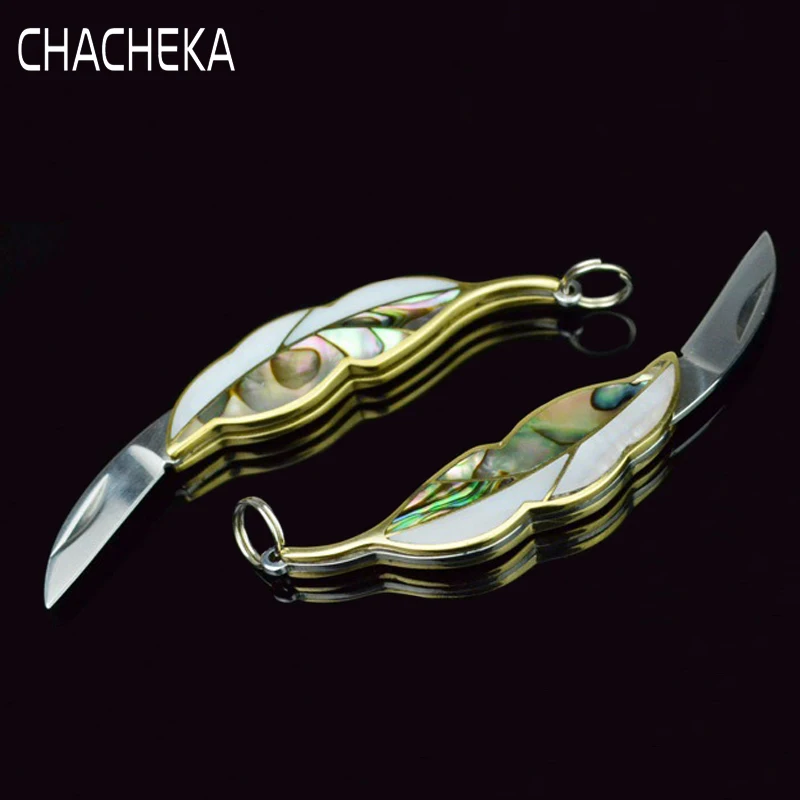 

CHACHEKA Creative Mini Folding Knives Keychain Wallet Pocket Knife Girl Rescue Survival Tools Abalone Shell Brass Handle Gift