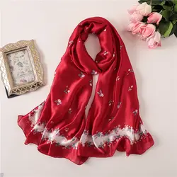 Модный женский шелковый шарф с цветочным принтом Foulard хиджаб женские пляжные шарфы головная повязка пашмины женские шали и обертывания