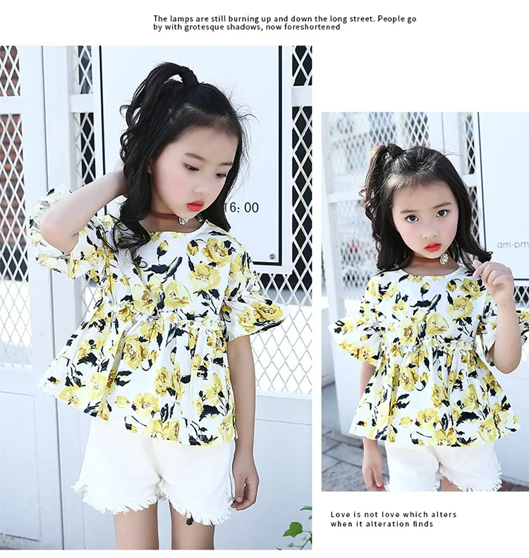 Children's T-shirt Girls Baby Summer Cute style Beautiful girl chiffon Printed loose T-shirt top for angel kids clothes (16)