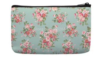 

Green Pink beautiful rose Floral seamless Pattern Print Custom Small Cosmetic Bag Wristlet hand bag