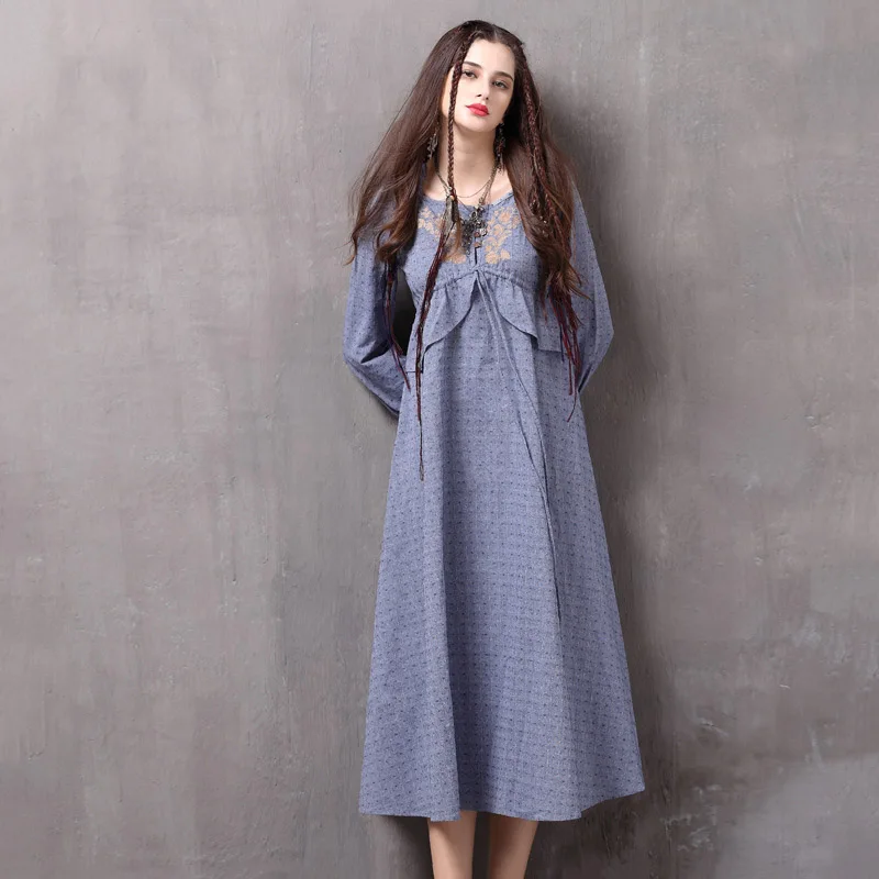 

Fashion famous brand spring and autumn ruffled large swing women's dress Vintage jacquard embroidery long-sleeved dress women