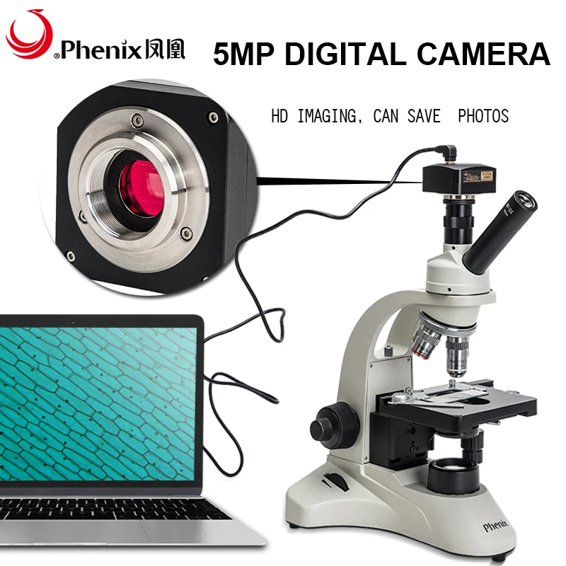 Phix 5mp USB цифровой микроскоп 40X 1600X монокулярный биологический студенческий HD