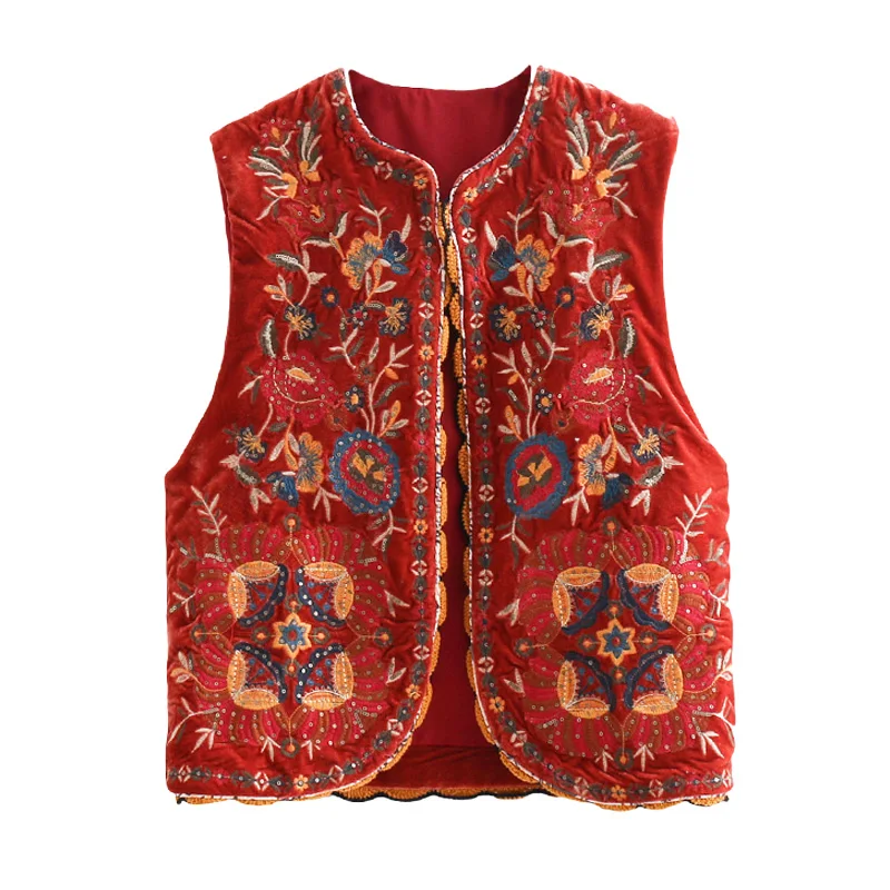 

2019 spring bohemian vintage full floral embroidery velvet coat female