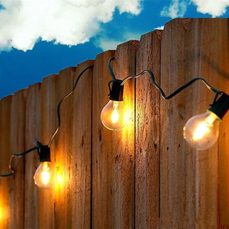 

1XBalcony/Garden/Porch String Lights AC110v/220v Waterproof Led String Light with Warm White Globes G40 Bulbs (Green Cable)