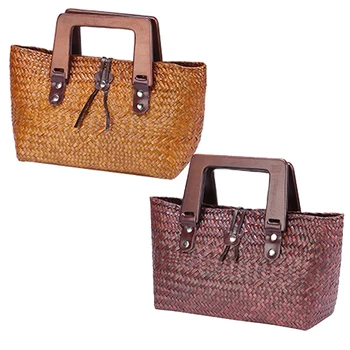 

2019 new female package seaweed bag Thai version of hand-woven bag Vineyard Brick Handle Handbag Beach Bag