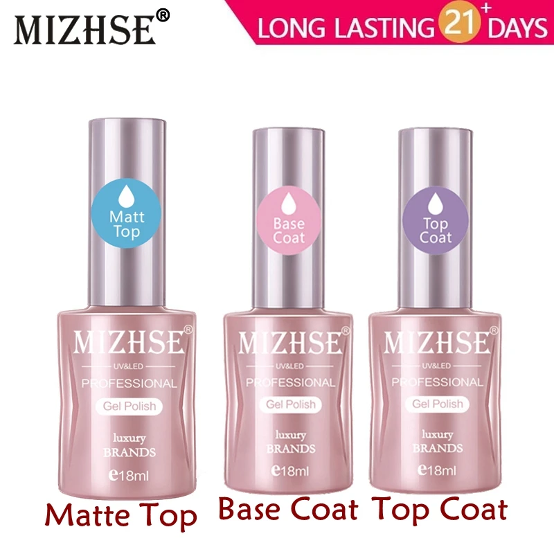 

MIZHSE No Wipe Top Base Coat Matte Top Transparent Gel Nail Polish UV LED Nail Primer Builder Fingernail Gel Varnish Lacquer