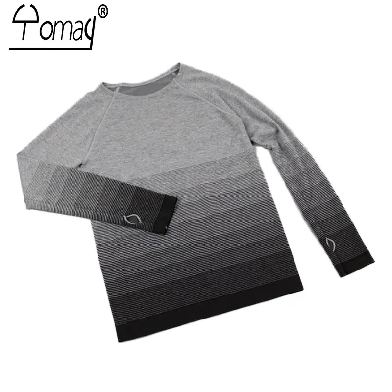 Yomay Women Sports Yoga Shirt Breathable Gym Running Fitness T-shirt Gradient Color Quick Dry Tops Long Sleeve Shirts