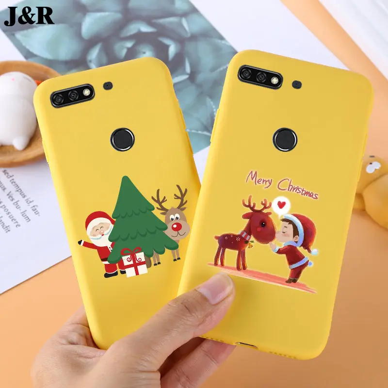 Yellow Cases For Huawei Honor 7C Case Cover Christmas Phone Bags AUM-L41 Back Russian Version 5.7 |