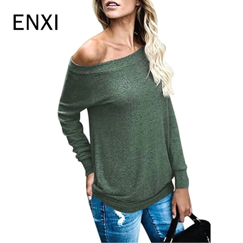 ENXI Shoulderless Long SLeeve Clothes Maternity Nursing Tops For