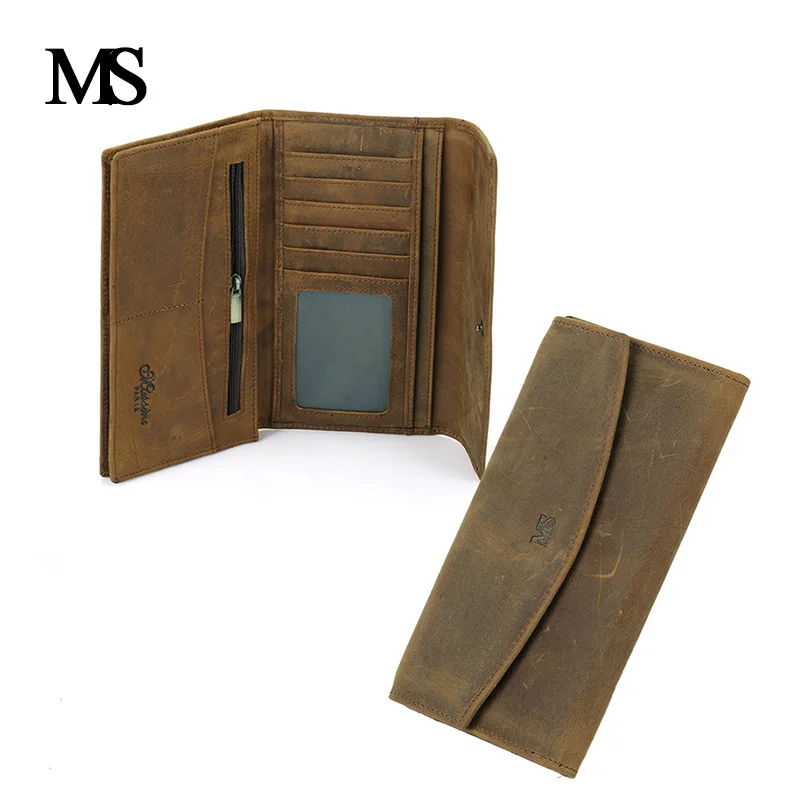 

Genuine Crazy Horse Cowhide Leather Men Wallets Fashion Purse With Card Holder Vintage Long Wallet Clutch Bag Coin Purse TW1648